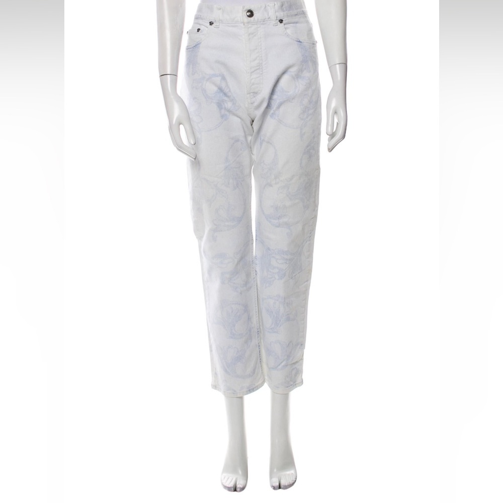 2 / $50 🩵 Versace Straight Leg Jeans Marble Floral White Blue